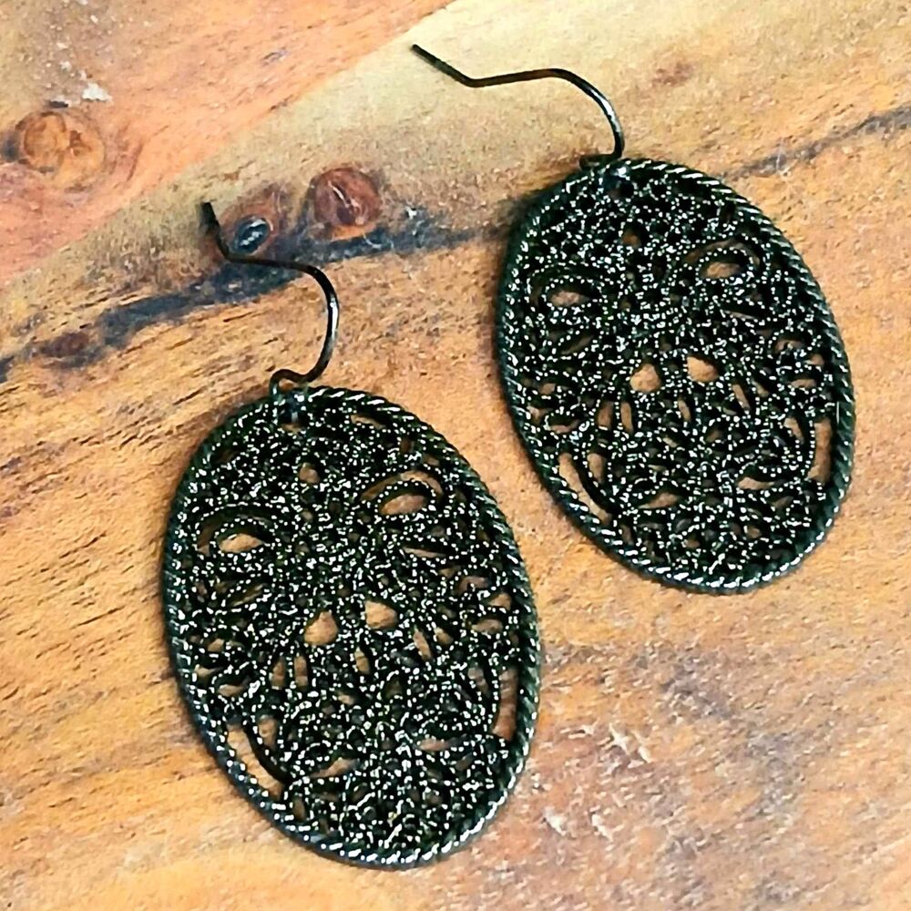 Bronze Filigree Dangle Earrings, Gently Used, Boho